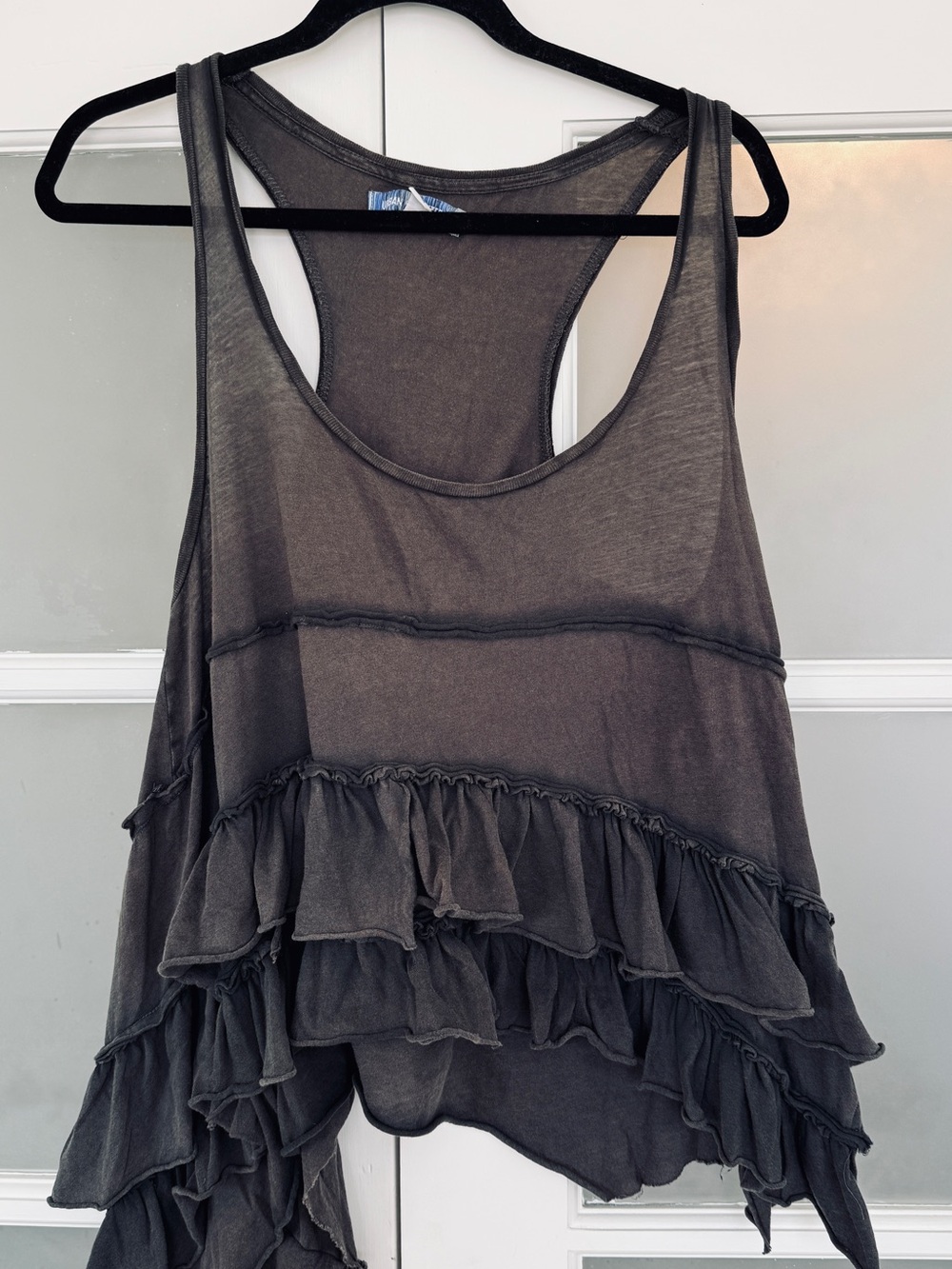 Urban Outfitters Washed Charcoal Ruffle Racerback Tank | Size L